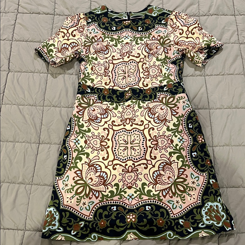 Boden Cream, Olive & Brown Floral-Print Mini Dress